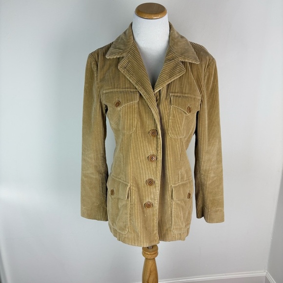 Vintage 1990s Ralph Ralph Lauren Corduroy Blazer Jacket Tan 100% Cotton Size 6